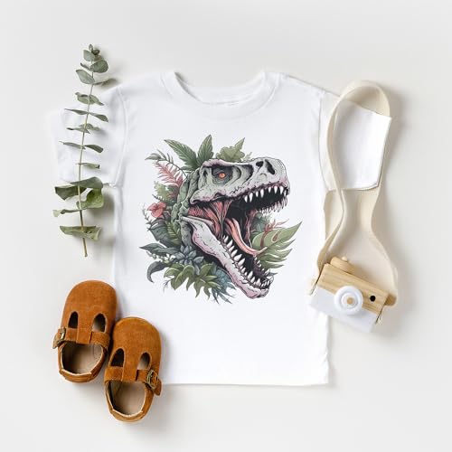 T-Rex Toddler T-Shirt - Botanical Dinosaur Shirt - Tyrannosaurus Rex Dinosaur Birthday Theme - Natural Toddler & Youth Tee2