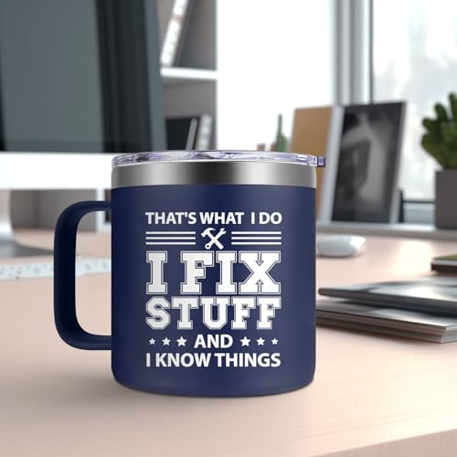 Taza Fufendio para papá 14 oz con frase 'I Fix Stuff and I Know Things' miniatura 6