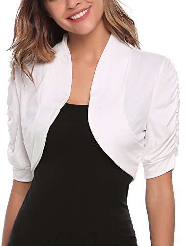 ELESOL Shrugs and Boleros for Women Short Sleeve Open Front Cropped Cardigan White M