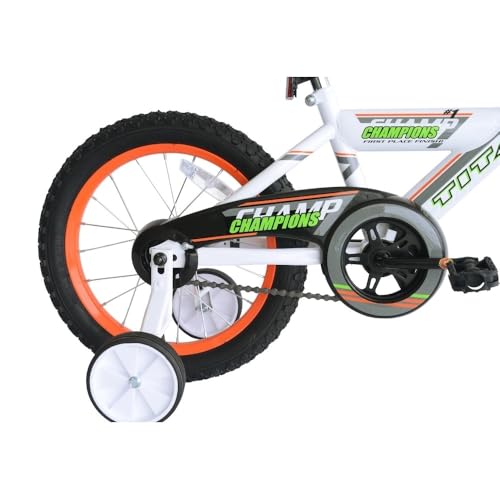 TITAN Champion Deluxe 16-Inch Boys BMX Bike White Kids Bicycle with Training Wheels, Coaster Brake, Handlebar Pads, Adjustable Seat & Handlebars Ages 5&ndash;9 Steel Frame
