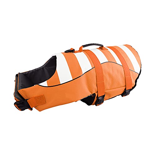 Dog Life Jacket, Reflective & Adjustable Preserver Flotation Vest with Rescue Handle, Ripstop Safety Life Saver for Small Medium Large Dogs, Orange,S Dog Life Jacket, Reflective & Adjustable Preserver Flotation Vest with Rescue Handle, Ripstop Safety Life Saver for Small Medium Large Dogs, Orange,S