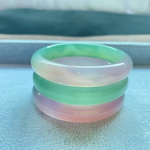 Bracelet en Jade Vert et Rose Authentique | Jonc en Agate Épaisse de Haute Qualité