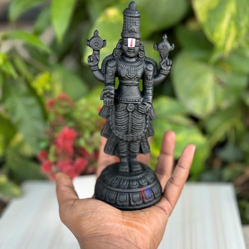 Image of Tirupati Balaji Idol For Car Dashboard, Venkateswara Swamy Murthi, Vaastu Advised Balaji Statue - Tirupati Balaji Murti Idols For Pooja Room (Marble, Black Big), 20 cm, 8 cm