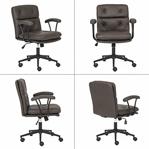 Home Office Desk Chairs Pu Leather Ergonomic Computer Chair Mid Back Executive Task Chair, Adjustable Rolling Swivel Vanity Chair Stool With Padded Armrest And Seat Cushion (Brown) #TOP4