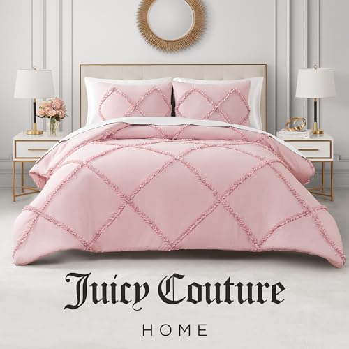 Image of Juicy Couture Diamond King Comforter Set - Ruffle 3-Piece Machine Washable Reversible Bedding Comforter Set, Light Pink