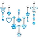 BSJ4U 8 piercings colgantes para ombligo, color dorado y rosa y plateado, con circonita cúbica, mariposa, corazón, flor, lazo, ombligo, para mujer, 14 g, hipoalergénicos, de acero inoxidable