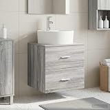 mzdioop Lavabo da parete grigio sonoma con lavandino, 49,5 x 44,5 x 65 cm, mobile da bagno in legno con 2 cassetti, moderno armadietto sottolavabo per bagno ospiti WC
