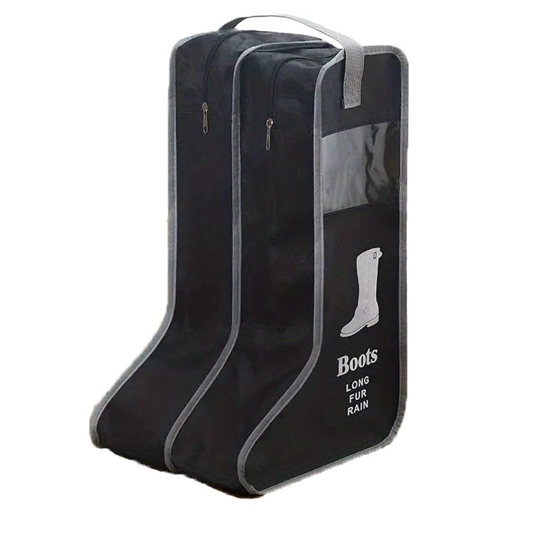 BSLVWG Boot Storage Bag Portable Dustproof Short and Tall Boots Storage With Transparent Window Shoe Sleeves for Travel Hunting Hiking Fishing Carry Bags for Men & Women (Black Tall)
