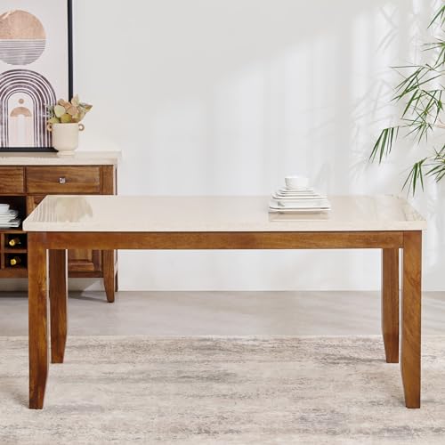 Image of Home Centre | Giza Composite Marble Top 6-Seater Dining Table | Dining Set for Home | Beige | 1 Year Warranty