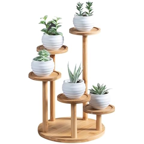 OLizee® 5 Tier Wood Plant Riser Stand Tabletop Tiered Plant Pot Holder Stand Bamboo Succulent Plant Stand Plant Pot Riser Stand Plant Display Holder for Desktop Decor Cover