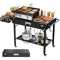 Baotree Grill Cart for Blackstone Griddle, Grill Cart Pizza Oven Stand, Foldable Cart Table with Wheels for Ninja, Cuisinart, Gozney, Solo Stove, BBQ Prep Tables Station, 45.3"x21.7"x28.3"