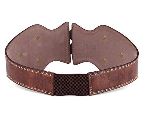 Womens Elastic Obi Belt Vintage PU Leather Wide Waist Belt (86cm, brown)2