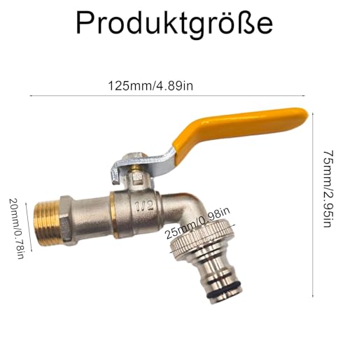1/2 Zoll Messing Kugelhahn Gartenwasserhahn, Tropffrei Frostsicher Absperrhahn Auslaufhahn, Kugelhahn 1/2 Zoll mit Rollendichtband & Schlauchanschluss für Garten Regentonne Waschmaschine (1)