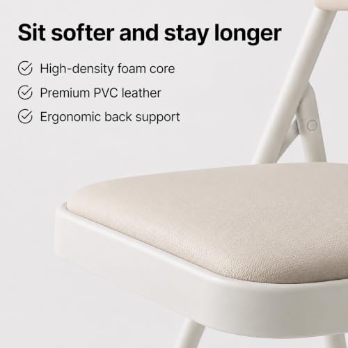 Image of Folding Chair - Padded Metal Chair with Padded Seat, Folding Steel Frame - Indoor Outdoor Guest Seat (White)