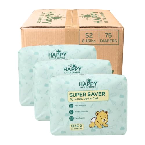 Image of Happy Little Camper Diapers, Size 2, 75 Ct, Totally Chlorine Free (TCF) | Soft, Secure & Absorbent with Up to 12-Hour Leak Protection for Day & Night