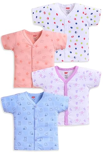 Image of LuvLap Baby Boys & Girls Regular Fit 100% Cotton Half Sleeve Jhabla Pack of 4