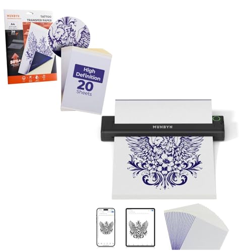Imprimante à tatouage kit thermique MUNBYN papier transfert pochoir connecté smartphone et PC