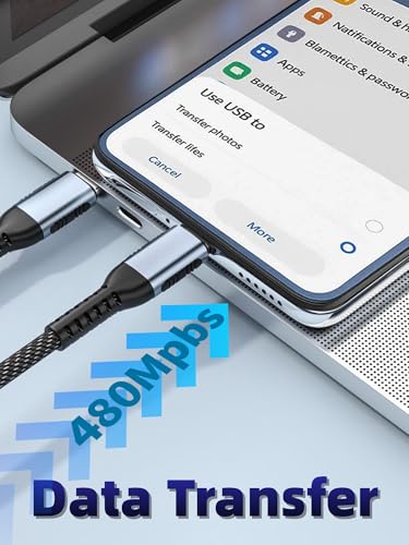 Image of [6.6 ft] 240W Type C USB C to C Cable for iPhone 17 Charger Fast Charging Nylon Braided Cable E-Marker Charger Cord [Silver Black]