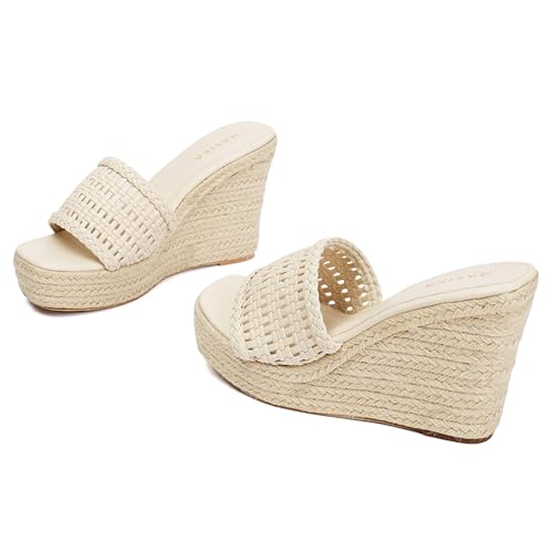 MASIKA women's sandals, comfortable wedge-shaped platform shoes, woven surface high heels, summer beach slippers.2