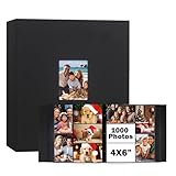 Photo Album 4x6 1000 Pockets, Extra Large Capacity Linen Cover with Front Window 4 x 6 Picture Album Holds 1000 Horizontal and Vertical Photos, Acid-free Pages 4x6 Wedding Family Photo Album (Black)