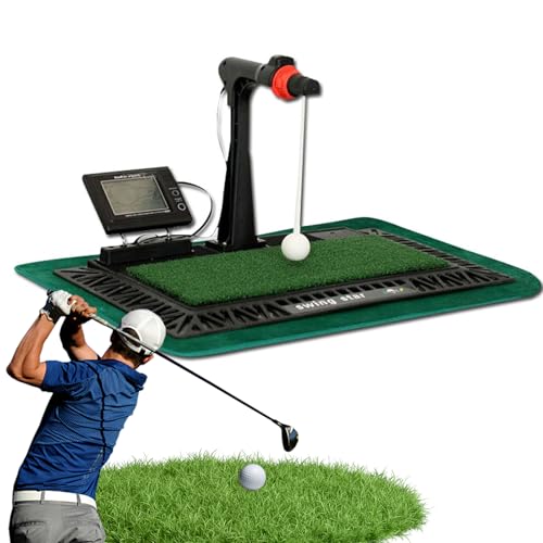 Golf Swing Trainer con Display Digitale, Indoor Practice Mat w / 2 Clubs & 3 Balls, Feedback vocale per Una Forma Migliore, Rete di Colpire Portatile per Uso Domestico, Verde