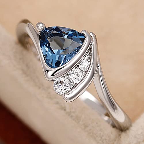 925 Sterling Silver Plated Trillion Cut Blue Cubic Zirconia Bypass Band Wedding Ring Engagement Ring for Women3