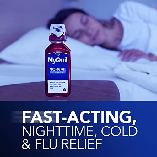 Vicks NyQuil, Alcohol Free, Cough, Cold & Flu Relief, Sore Throat, Fever & Congestion Relief, Berry, 12 Fl Oz - Image 6