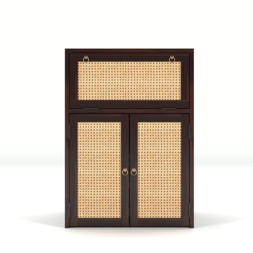 Image of Solid Sheesham Wood Battery Cabinet with Cane Doors | Wooden Inverter Battery Storage Cabinet