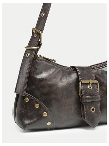 QWINEE Women's Vintage Buckle Shoulder Bag Y2K Punk PU Leather Handbag Clutch Purse3