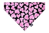 Valentine's Day Over The Collar Dog Bandana, Handmade Slip on pet Bandana, Festive Dog & cat Accessory (Twisted Pink Hearts, Small)
