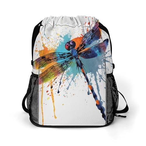 Sac à dos peinture splash libellule à fermeture rapide grand format