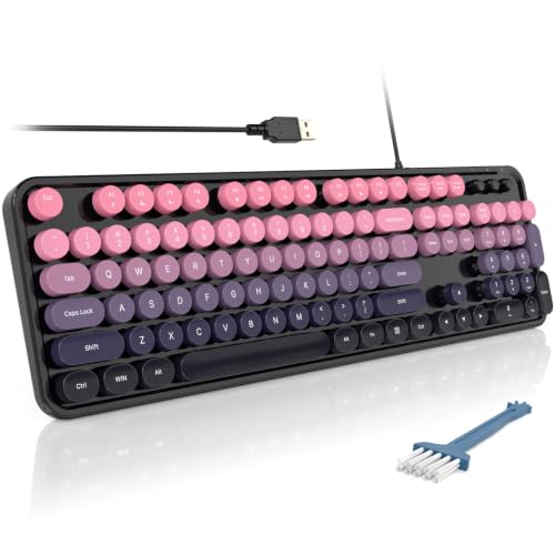 Image of MOFII Computer Keyboards Wired, Plug Play USB Full Size Typewriter Keyboard, Cute Colorful Aesthetic Keyboard with Foldable Stands for Windows PC Laptop (Berry Pink)