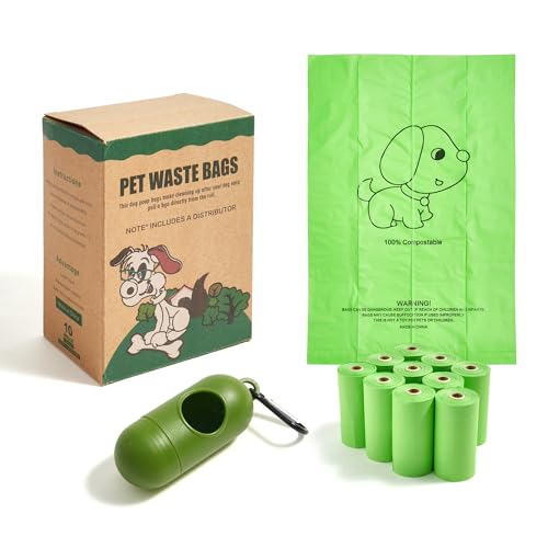 Image of NYEONHRT Certified Compostable Dog Poop Bags, 150 Counts Extra Thick and Leak Proof Biodegradable Pet Poop Bags with US BPI, ASTM D6400, EN13432 and OK Compost Certified, with 1 Dispenser (10 Rolls)