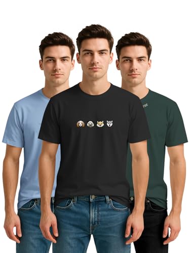 Image of BULLMER Trendy Printed Round Neck Half Sleeve Tshirt for Men | Mens Crew Neck Tshirt - Pack of 2