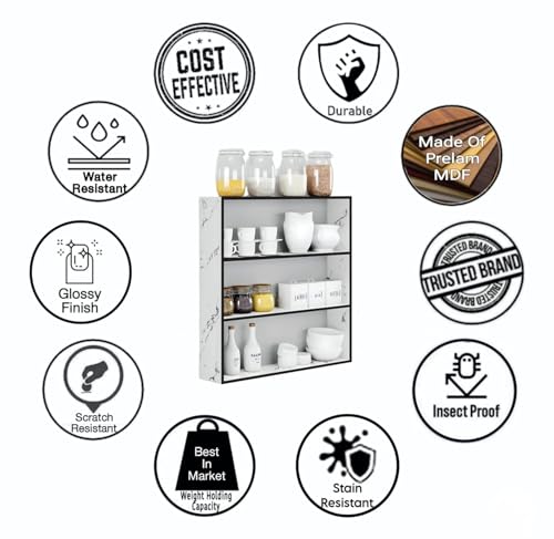 Image of Wall-Hanging Wooden Kitchen Organizer Rack Shelf Cabinet - Multipurpose Utensil Stand & Storage Shelf for Wall Mount, Wood Kitchen Rack Organizer for Spices, Jars, Mugs, and Essentials