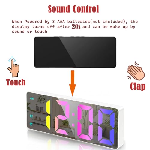 Image of Small Digital Alarm Clock, Mirror Surface LED Electronic Clocks with Large Display, Adjustable Brightness and Snooze Model for Bedroom, Desk, Office, White Case