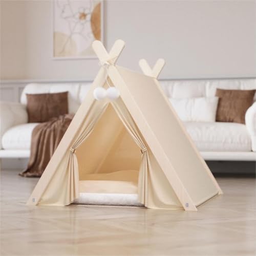CHIANART ペットハウス 猫ベッド キャットハウス ペットテント 小型犬ベッド ペットベッド クッション付き 洗える 組み立て簡単 木製 かわいい おしゃれ (白)
