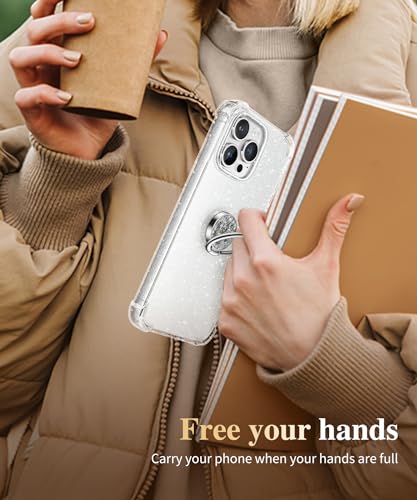 Image of GVIEWIN Glitter Cell Phone Ring Holder, Metal Kickstand Grip 360 Rotation Compatible with iPhone 17 /16 /15 /14 /Pro Max /Air /Plus Series & Galaxy S25 /S24 Ultra and Other Phones (Silver Glitter)