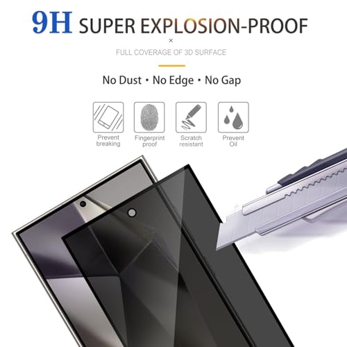 Image of 4YouQuality Privacy Tempered Glass Screen Protector Compatible with Samsung Galaxy S24 Ultra (6.8 Inch) | Anti-Spy Screen Guard | 9H Hardness | HD Clear | 100% Fingerprint Unlock Support | Full Screen Coverage | Easy Installation | Pack of 1