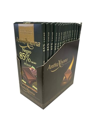 Antiu Xixona Chocolates Premium - Pack 15 (15x100g) Chocolate Negro 85% Cacao - Sin Gluten - Sabor y Aroma Intenso - Chocolate Negro - Alto porcentaje de Cacao - Extrafino