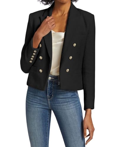 Womens' Casual Blazer 2024 New Spring Cropped Elegant Ladies Lightweight Open Front Work Office Business Pocket Jacket2