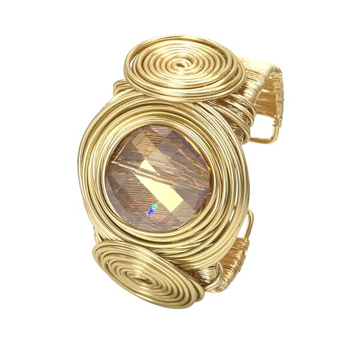 Chunky African Bracelets For Women Colorful Gold Wire Wide Sparkly Rhinestone Bangle Tribal Fashion Clothes Jewelry4