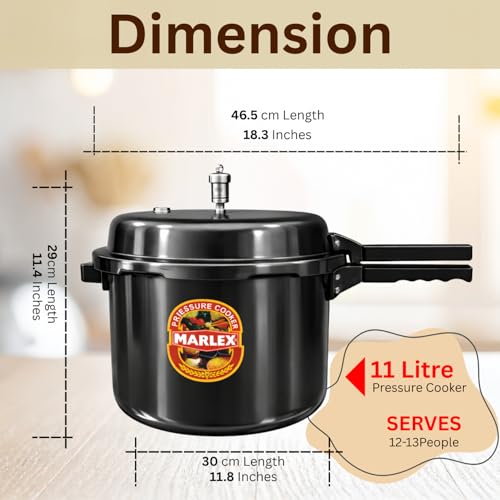 Image of Marlex Premium Hard Anodized Aluminium Pressure Cooker | Outer Lid - 11 Litres | Fast Cooking | Gas Stove Compatible | ISI Certified | 5-Year Warranty | Ideal For 10+ Large family
