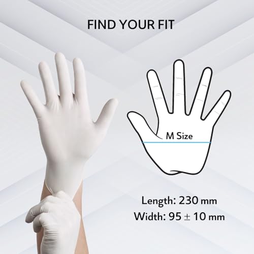 Image of QUARANT Latex Disposable Examination Hand Gloves (Medium, White, Pack of 100) 5 grams, Powdered, Extra Grip & Non-Sterile for Multipurpose Use