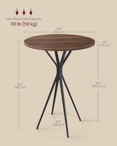 Image of VASAGLE Bar Table, Round Cocktail High Top Pub Bistro Table for Events Party, Kitchen Dining, Home Bar, 23.6 x 23.6 x 41.3 Inches, Metal Frame, Modern Style, Easy to Assemble, Natural Walnut and Black