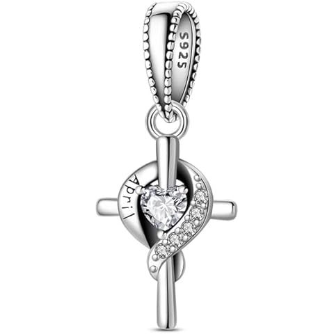 Cross Birthstone Heart Charms Fit for Pandora Bracelets S925 Sterling Silver Pendan...