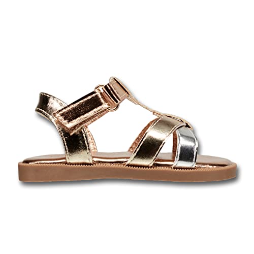 Image of Lucky Brand Girl's Evie Sandal - T Strap Strapped Leatherette Metallic Sandals (Little Kid)