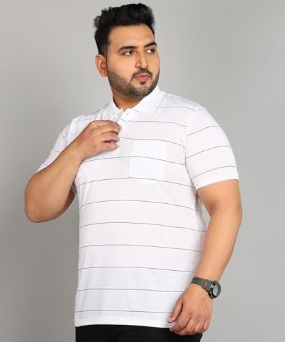 Image of INKKR Plus Size Men's Regular Fit Striped Polo Tshirt Combo