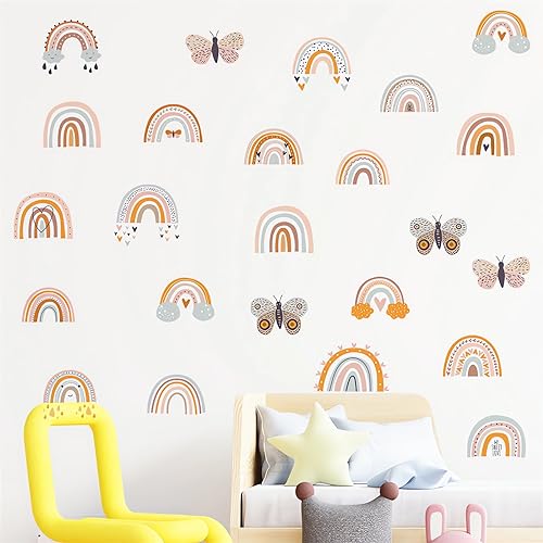 12 hojas pegatinas de pared mariposa arcoíris marrón gris miniatura 2