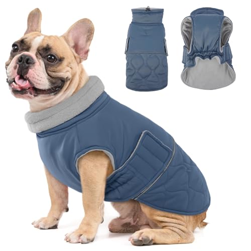 Hjumarayan Hundemantel Französische Bulldogge, Wattierend Jacke Warme Mantel Hund Geschirröffnung, Wintermantel Gefüttert für Französische Bulldogge, Mops, Westie (Graublau M)